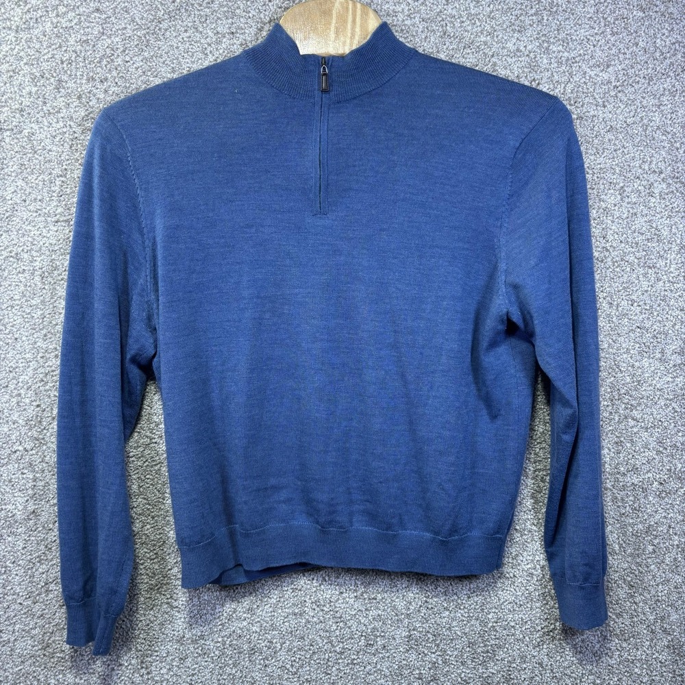 Cullen Sweater Mens 2XL Blue 100% Merino Wool 1/4 Zip Mock Neck‎ Knit FLAW